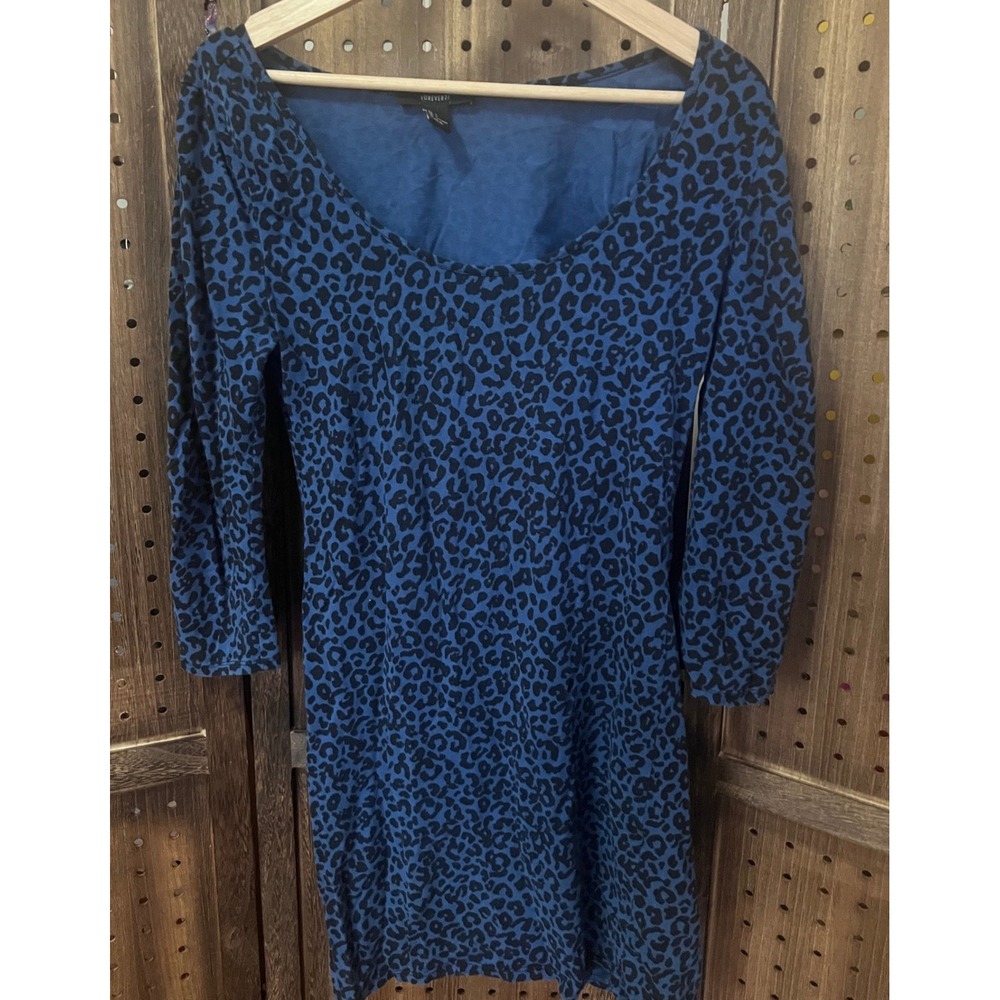 Forever 21 Blue Leopard Print T Shirt Dress Size Large Emo Y2K Retro Bodycon